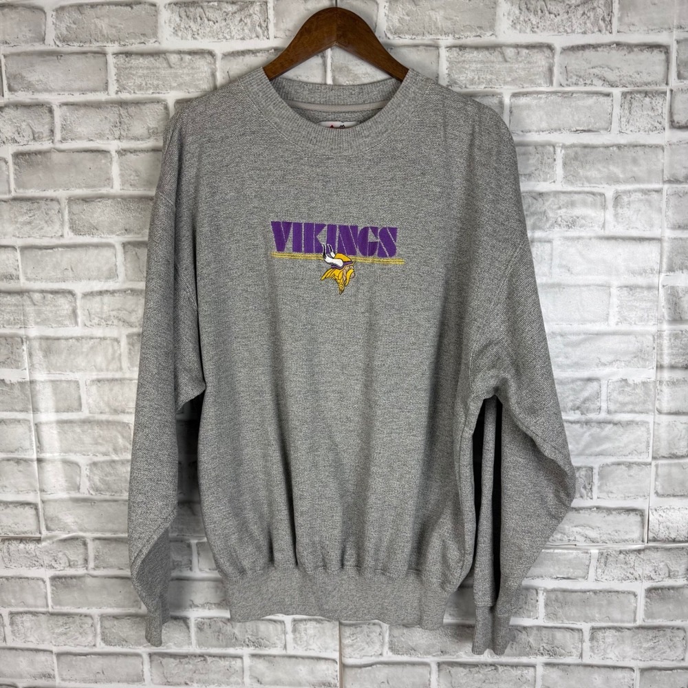 Majestic Minnesota Vikings Mens Gray Embroidered Crewneck Sweatshirt MEDIUM NFL